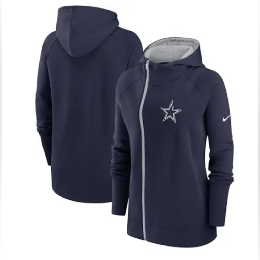 NEW - Dallas Cowboys Nike Women's Asymmetrical Raglan Full-Zip Hoodie - Navy. XL
